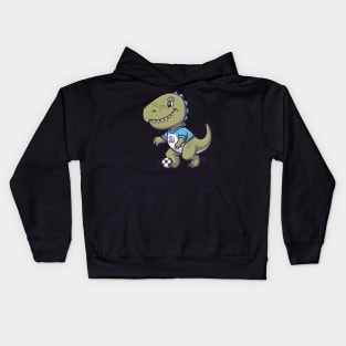 Focused dinosaur playing football Kids Hoodie